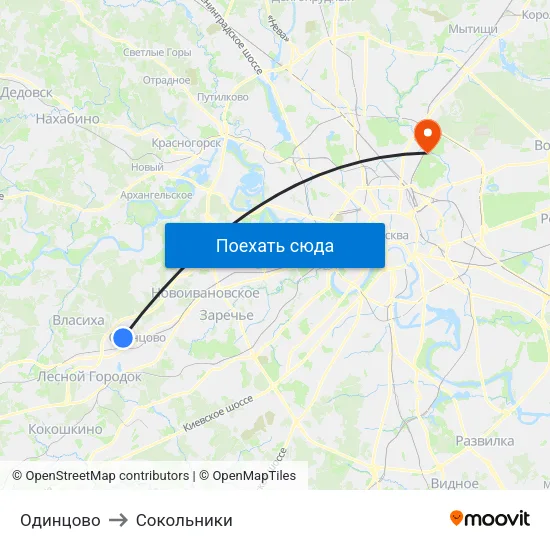 Одинцово to Сокольники map