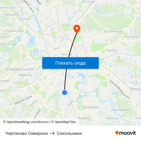 Чертаново Северное to Сокольники map
