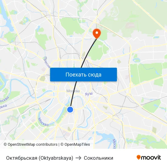 Октябрьская (Oktyabrskaya) to Сокольники map