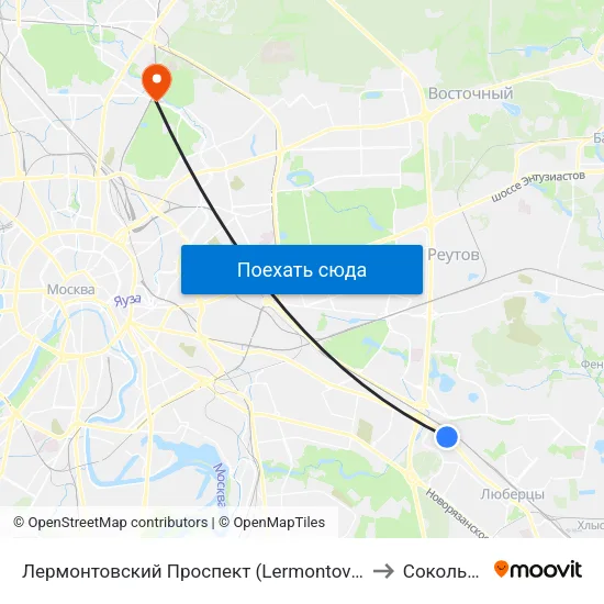 Лермонтовский Проспект (Lermontovsky Prospekt) to Сокольники map