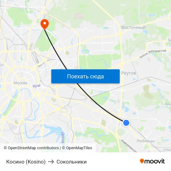 Косино (Kosino) to Сокольники map