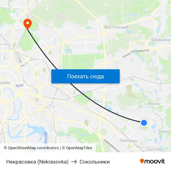 Некрасовка (Nekrasovka) to Сокольники map