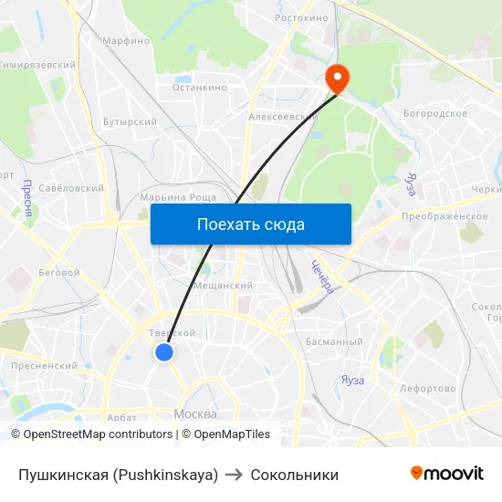 Пушкинская (Pushkinskaya) to Сокольники map