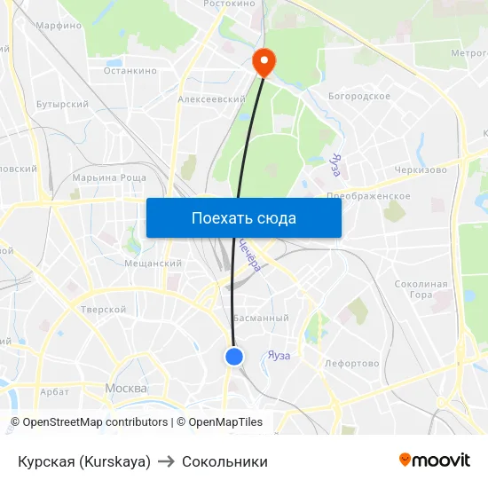 Курская (Kurskaya) to Сокольники map