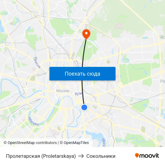 Пролетарская (Proletarskaya) to Сокольники map