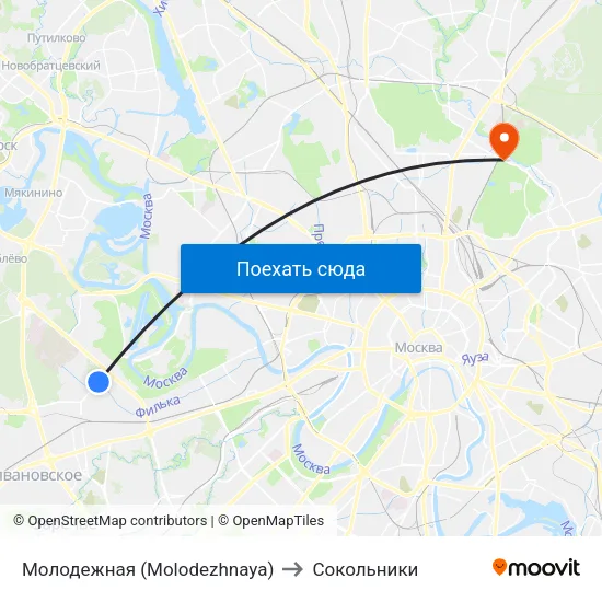 Молодежная (Molodezhnaya) to Сокольники map