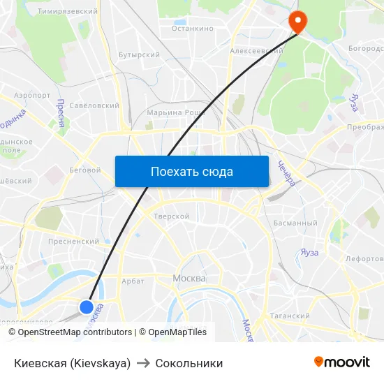 Киевская (Kievskaya) to Сокольники map