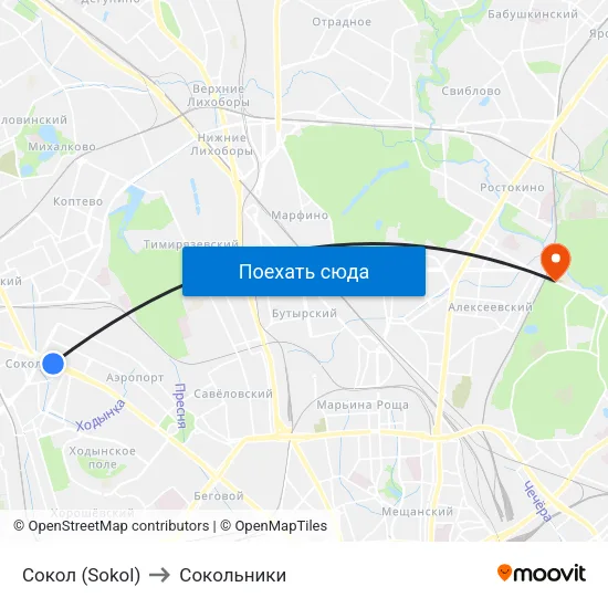 Сокол (Sokol) to Сокольники map