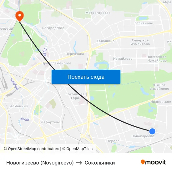 Новогиреево (Novogireevo) to Сокольники map