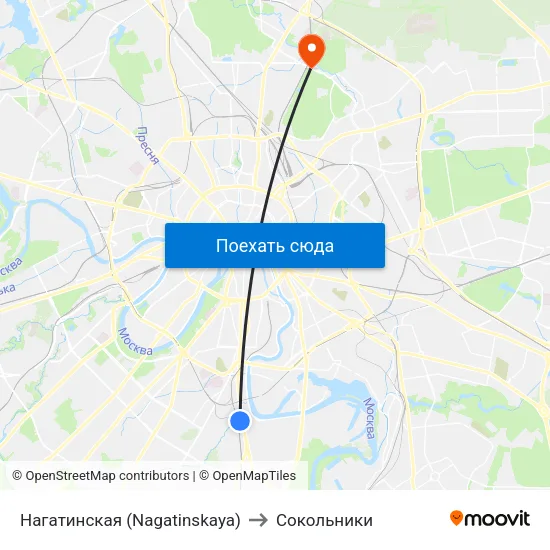 Нагатинская (Nagatinskaya) to Сокольники map
