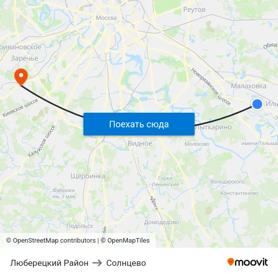 Люберецкий Район to Солнцево map