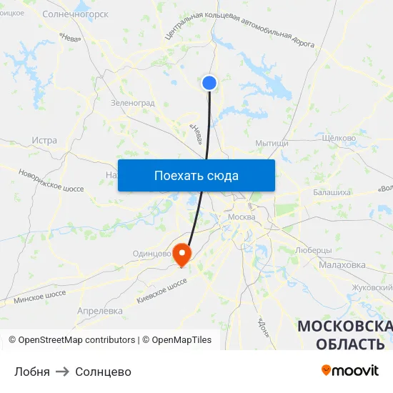 Лобня to Солнцево map