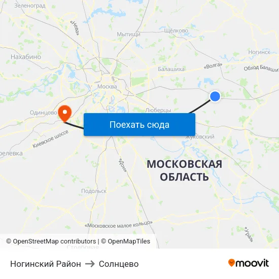 Ногинский Район to Солнцево map