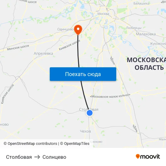 Столбовая to Солнцево map