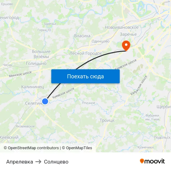 Апрелевка to Солнцево map