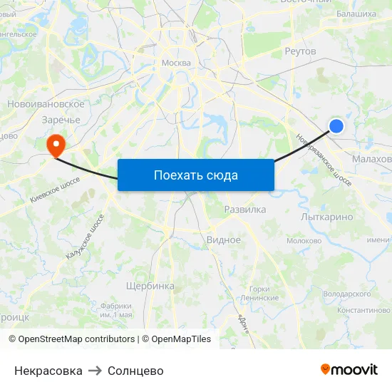 Некрасовка to Солнцево map