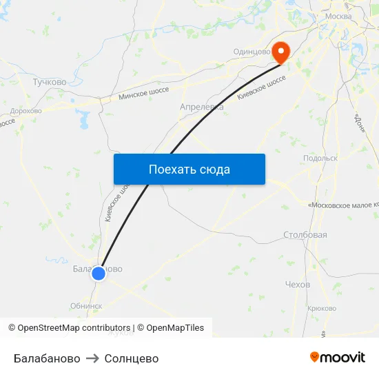 Балабаново to Солнцево map