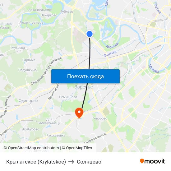 Крылатское (Krylatskoe) to Солнцево map