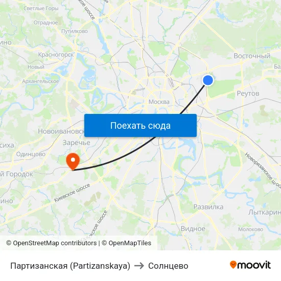 Партизанская (Partizanskaya) to Солнцево map