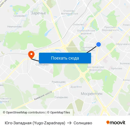 Юго-Западная (Yugo-Zapadnaya) to Солнцево map