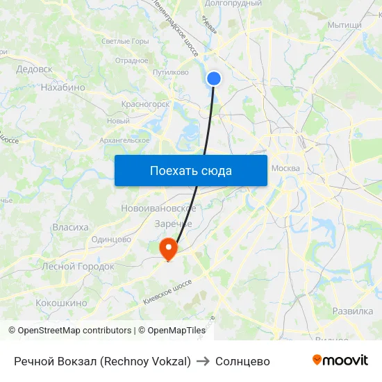 Речной Вокзал (Rechnoy Vokzal) to Солнцево map