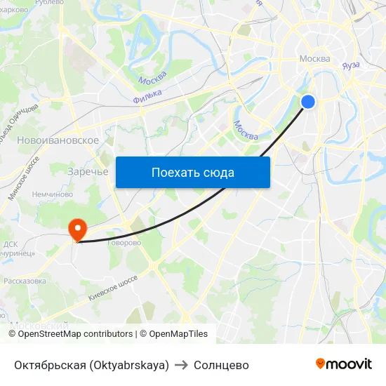 Октябрьская (Oktyabrskaya) to Солнцево map