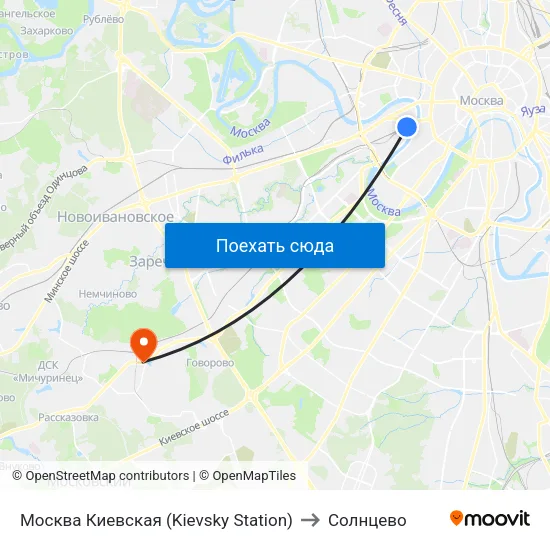 Москва Киевская (Kievsky Station) to Солнцево map
