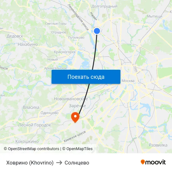 Ховрино (Khovrino) to Солнцево map