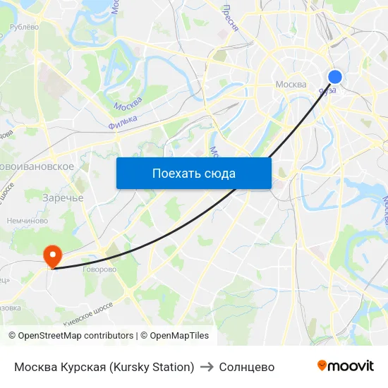 Москва Курская (Kursky Station) to Солнцево map