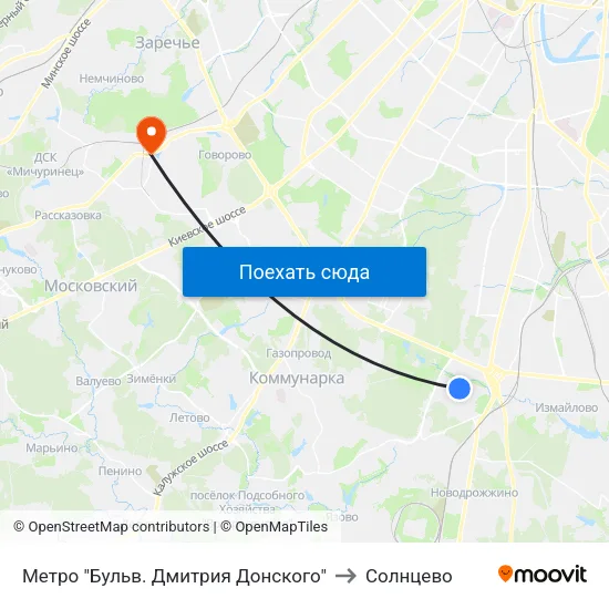 Метро "Бульв. Дмитрия Донского" to Солнцево map
