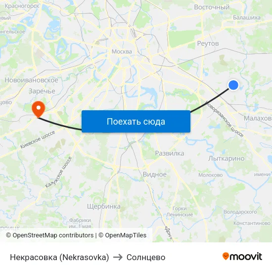 Некрасовка (Nekrasovka) to Солнцево map