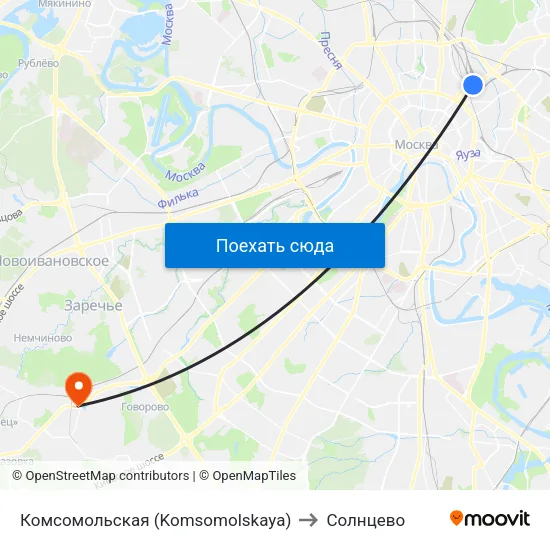Комсомольская (Komsomolskaya) to Солнцево map