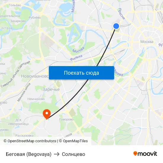 Беговая (Begovaya) to Солнцево map