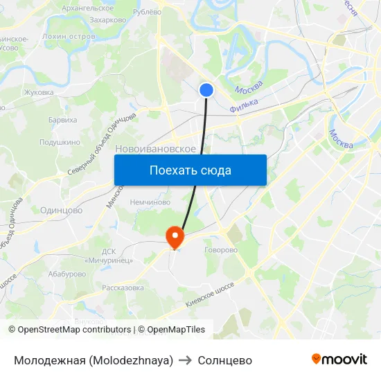Молодежная (Molodezhnaya) to Солнцево map