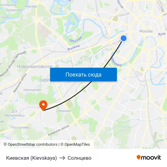 Киевская (Kievskaya) to Солнцево map