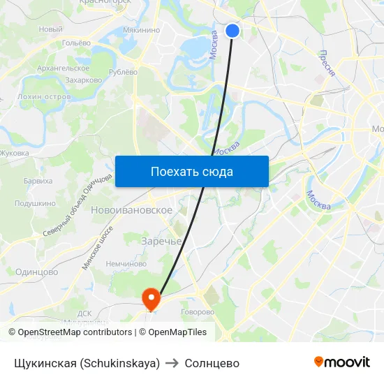 Щукинская (Schukinskaya) to Солнцево map