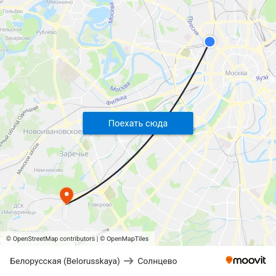 Белорусская (Belorusskaya) to Солнцево map