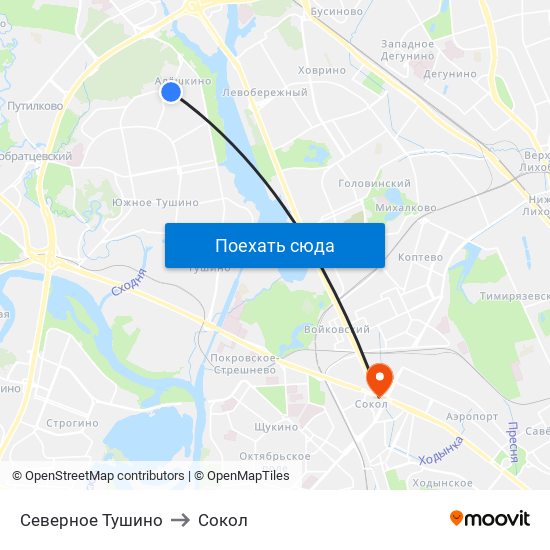 Северное Тушино to Сокол map