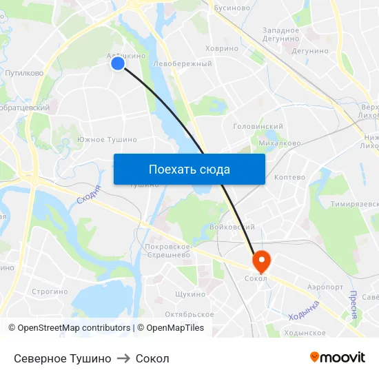 Северное Тушино to Сокол map