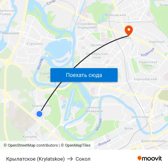 Крылатское (Krylatskoe) to Сокол map