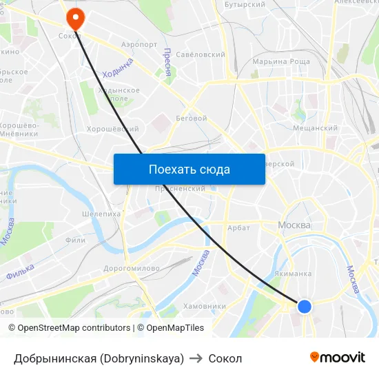 Добрынинская (Dobryninskaya) to Сокол map