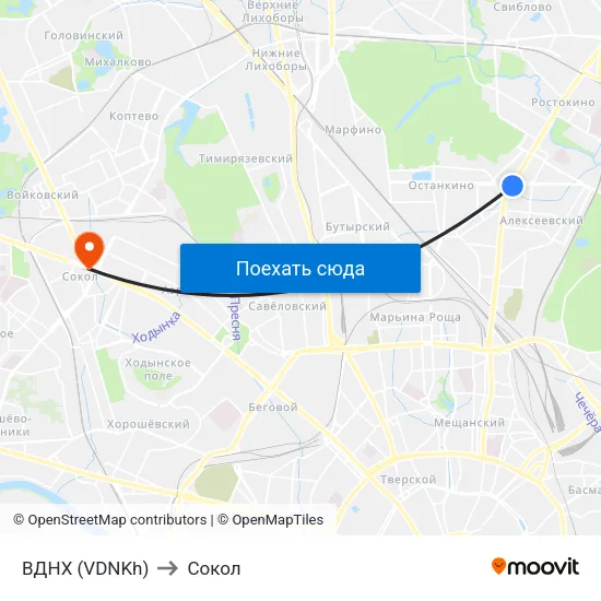 ВДНХ (VDNKh) to Сокол map