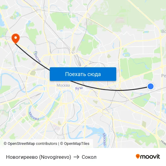 Новогиреево (Novogireevo) to Сокол map