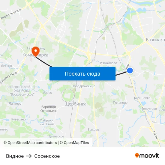 Видное to Сосенское map