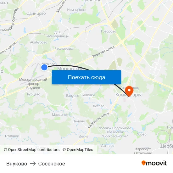 Внуково to Сосенское map