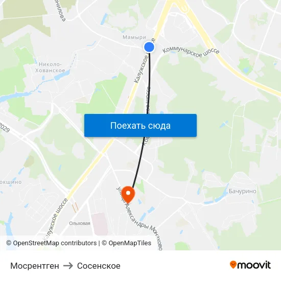 Мосрентген to Сосенское map