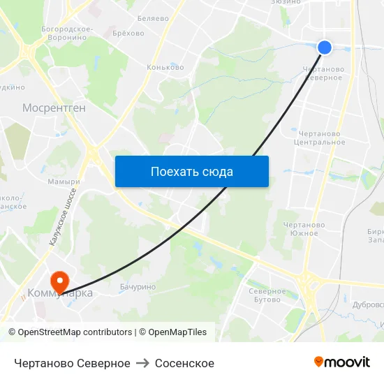 Чертаново Северное to Сосенское map