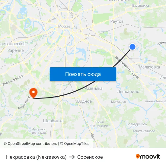 Некрасовка (Nekrasovka) to Сосенское map