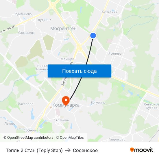 Теплый Стан (Teply Stan) to Сосенское map
