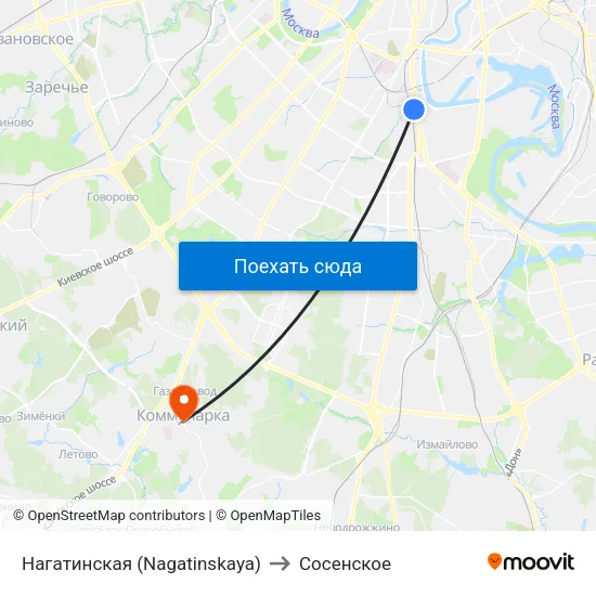 Нагатинская (Nagatinskaya) to Сосенское map